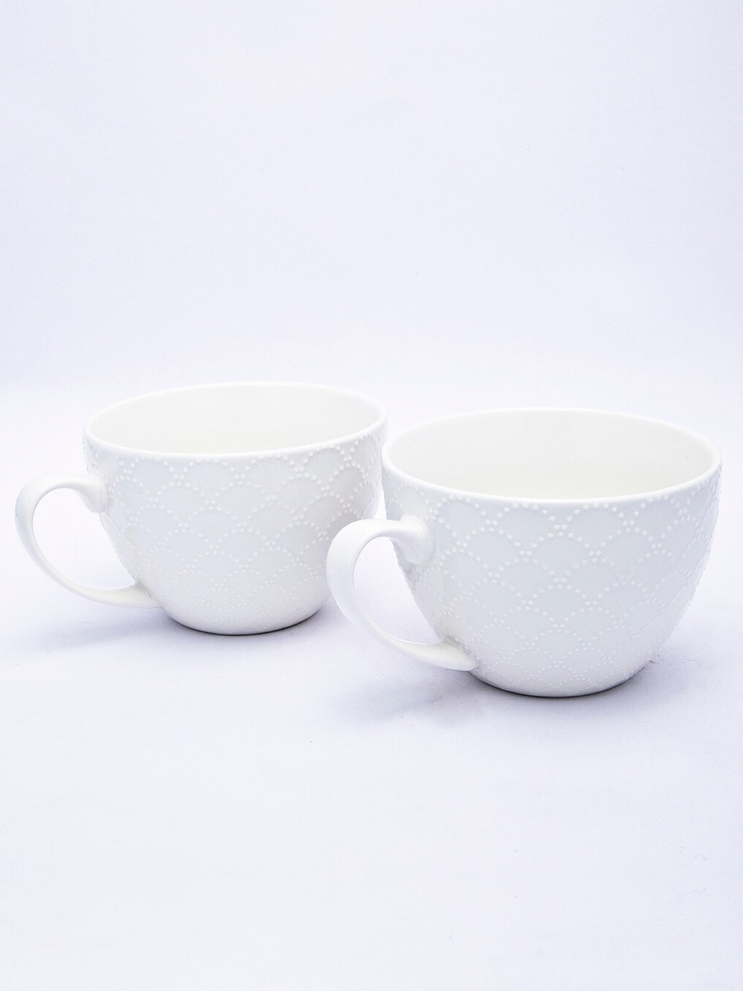 

MARKET99 White Set of 2 Textured Ceramic Glossy Cups