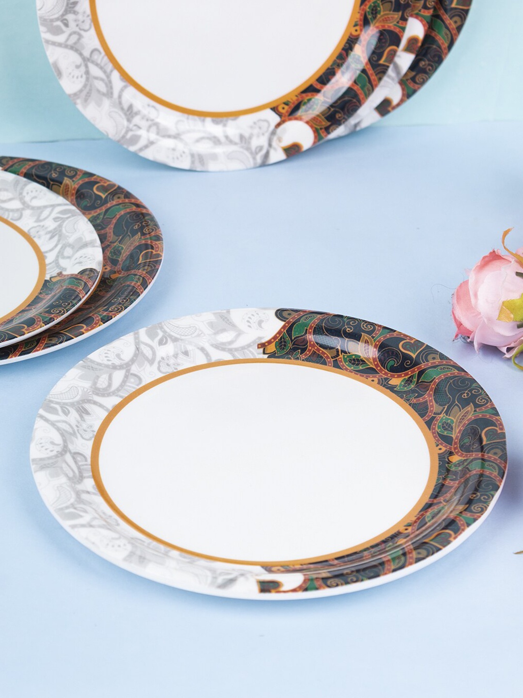 

MARKET99 White & Grey 6 Pieces Printed Melamine Glossy Plates