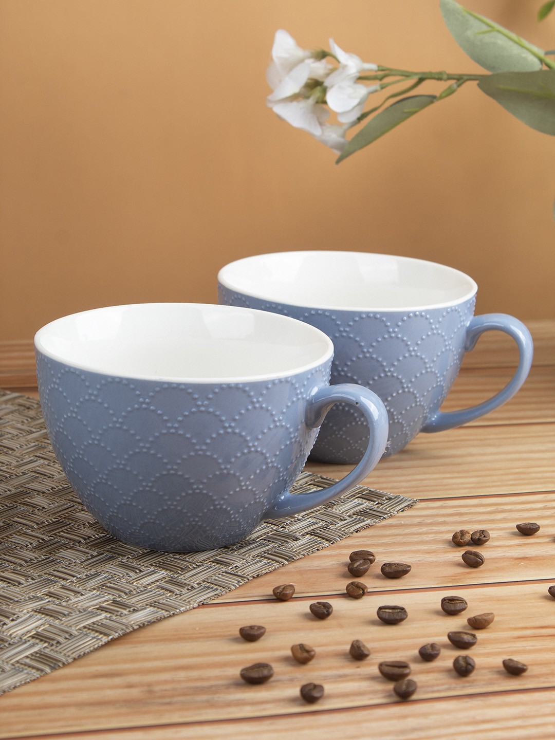 

MARKET99 Blue Set of 2 Textured Ceramic Glossy Cups