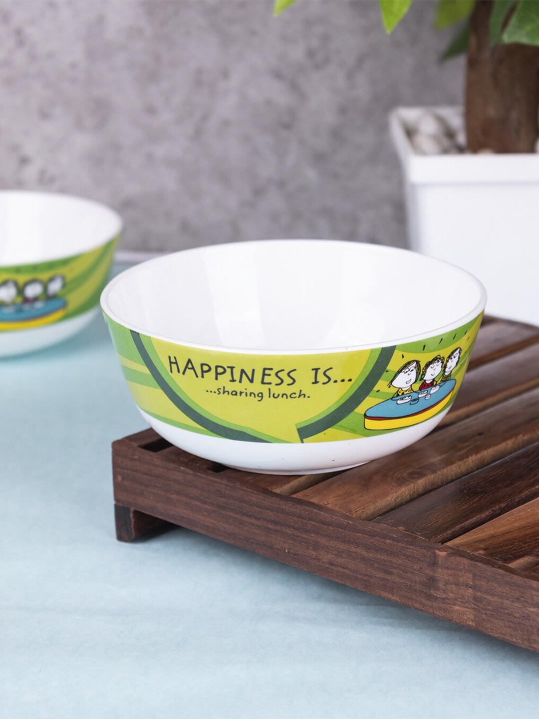

MARKET99 Green & White Set of 4 Printed Ceramic Glossy Bowls