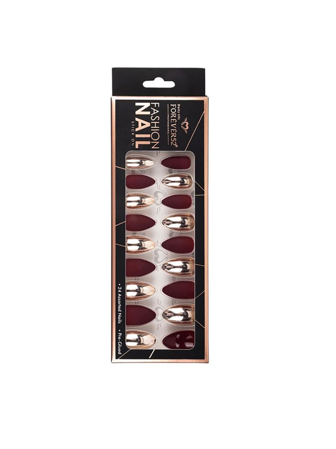 

Daily Life Forever52 24 Nail Tip Fashion Nail Stick On - IFN013, Burgundy