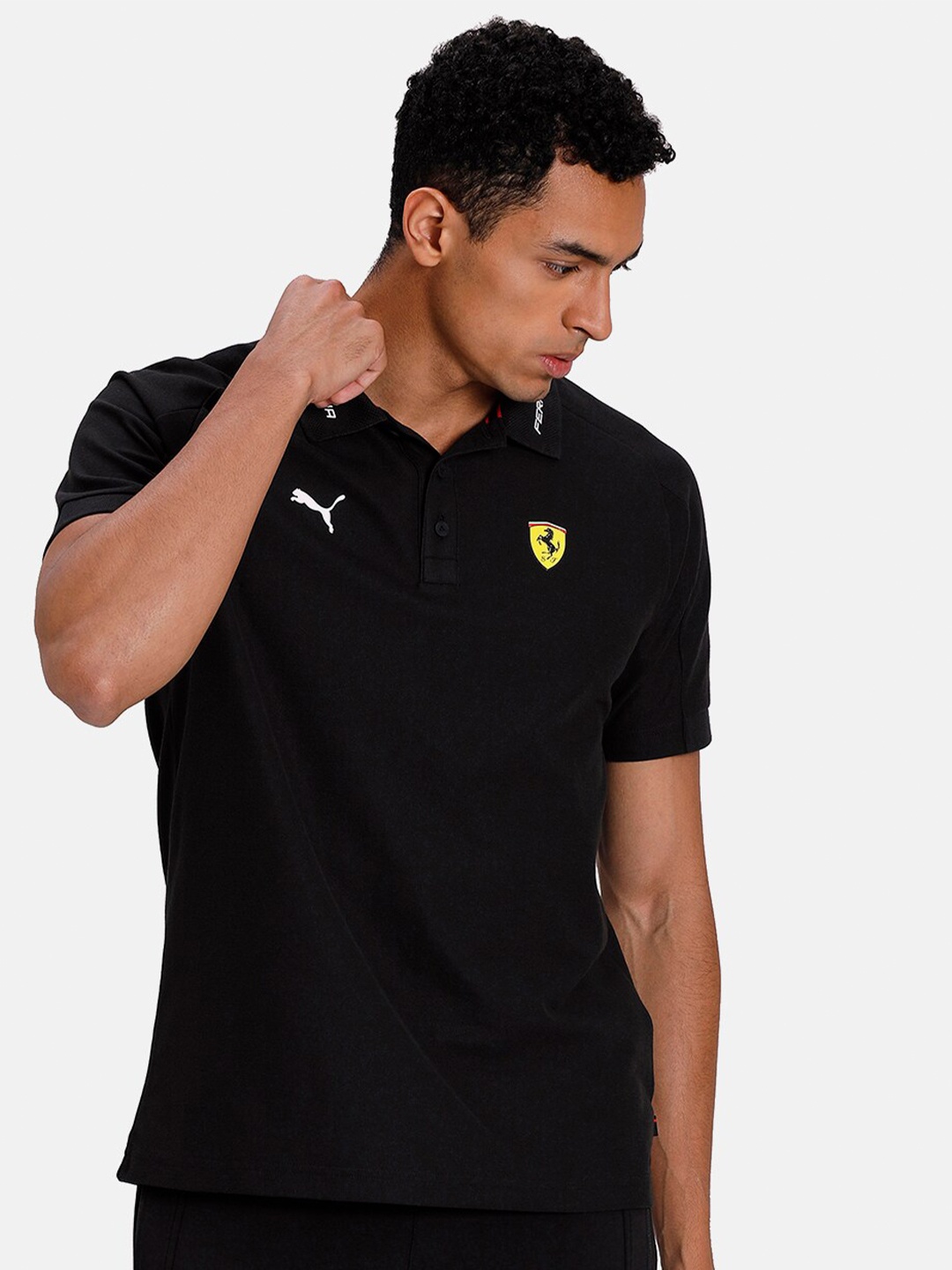 

PUMA Motorsport Men Black Scuderia Ferrari Q2 Polo Collar Motorsports T-shirt