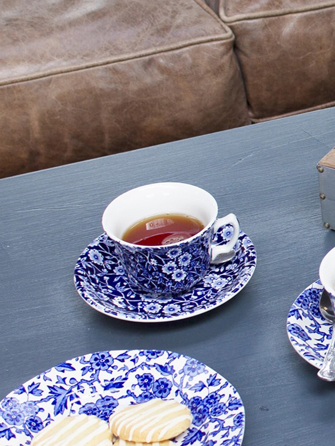 

BURLEIGH Blue & White Floral Printed Earthen Clay Glossy Cup and Saucer