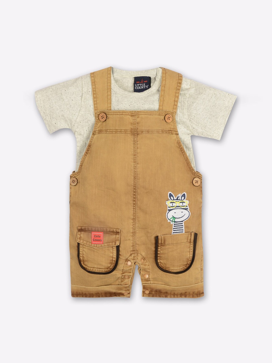 

Little County Infant Boys Khaki-Colored Solid Dungarees With Inner T-shirt