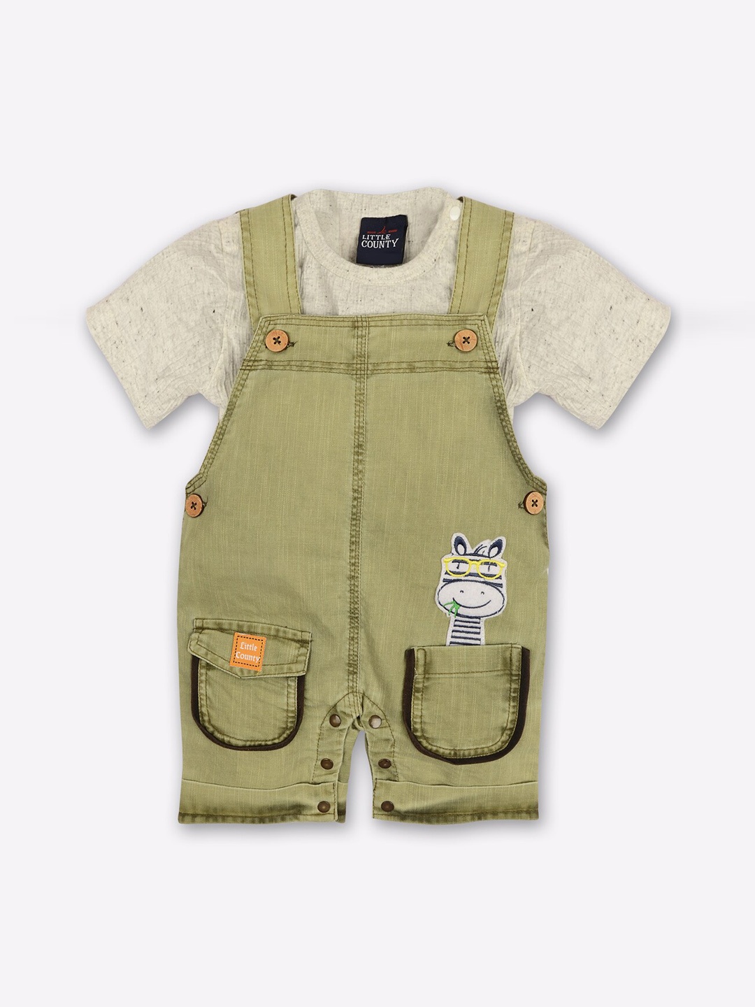 

Little County Infant Boys Olive Green Solid Dungarees With T-Shirt