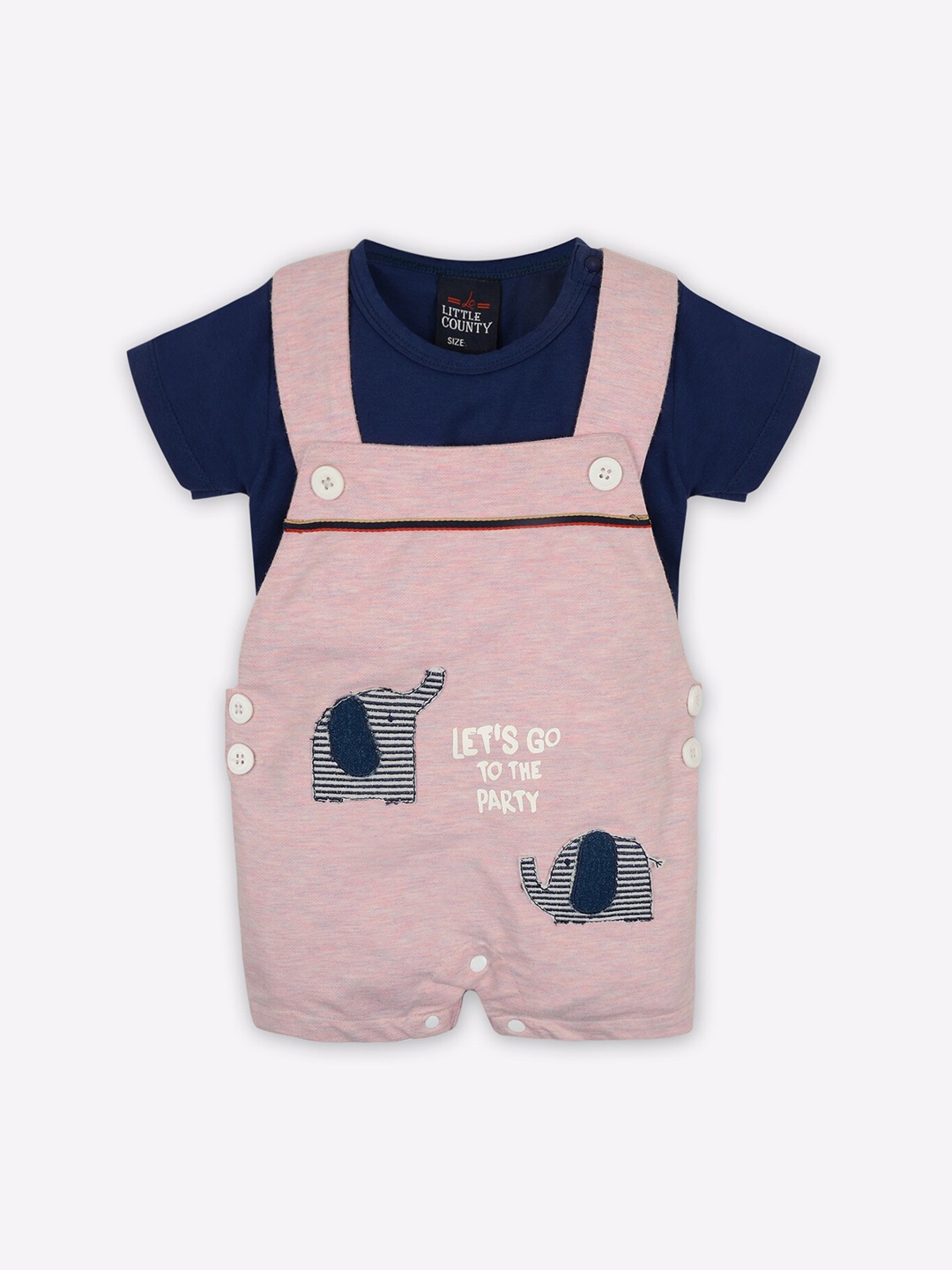 

Little County Infant Boys Pink & Navy Blue Pure Cotton Dungaree With T-Shirt