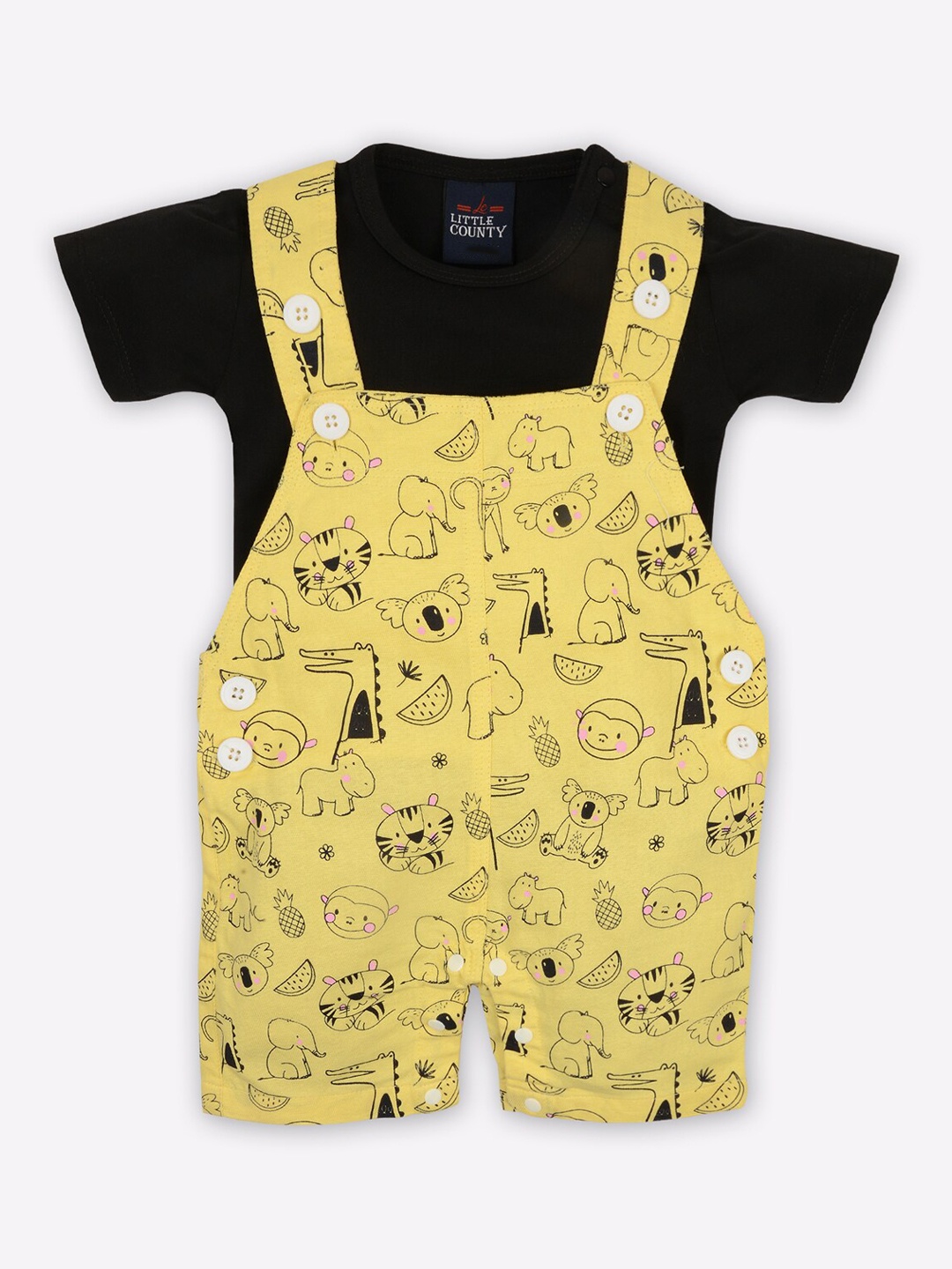 

Little County Infant Boys Yellow And Black Printed Dungarees With Inner T-shirt