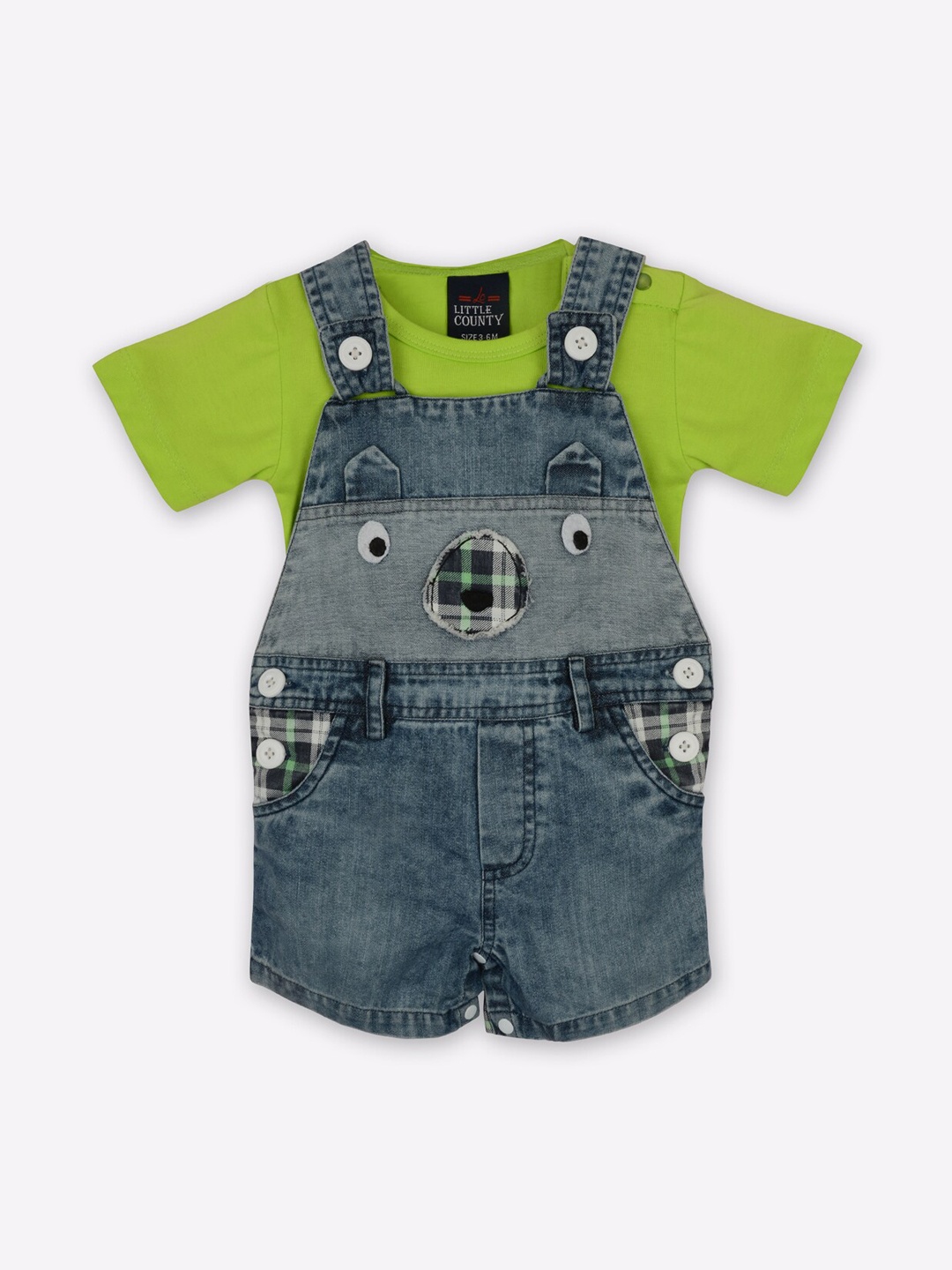 

Little County Boys Blue & Green Dungaree With T-Shirt