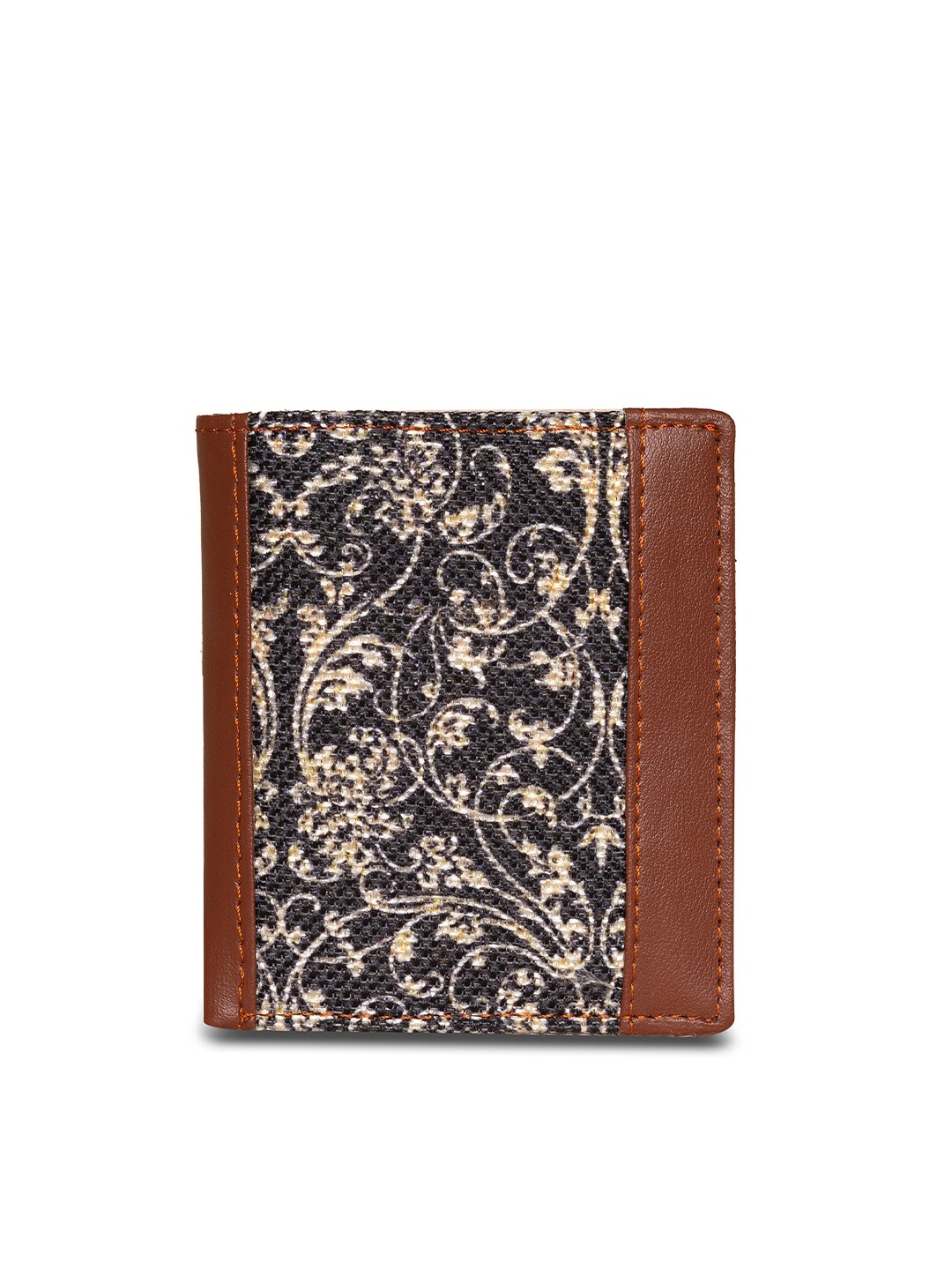 

ZOUK Unisex Black & Brown Printed Two Fold Sided Sleek Wallet