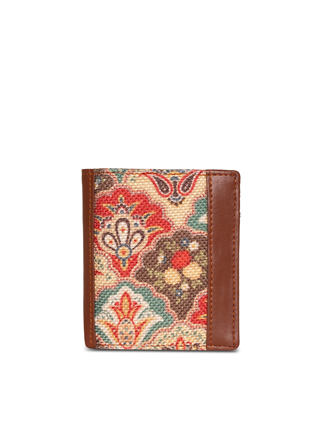 

ZOUK Brown & Red Ethnic Motifs Printed Two Fold Wallet