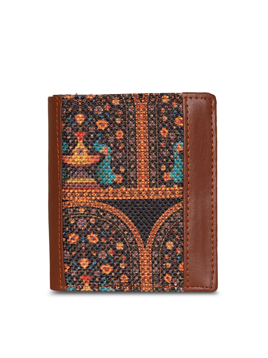 

ZOUK Unisex Brown & Orange Printed Two Fold Sided Sleek Wallet