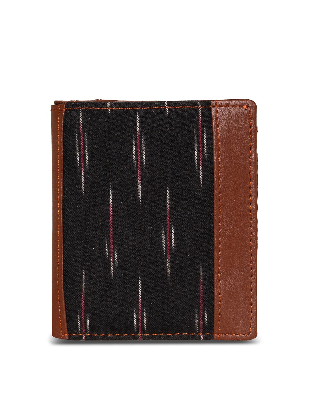 

ZOUK Unisex Black & White Ikat Printed Two Fold Sided Sleek Wallet