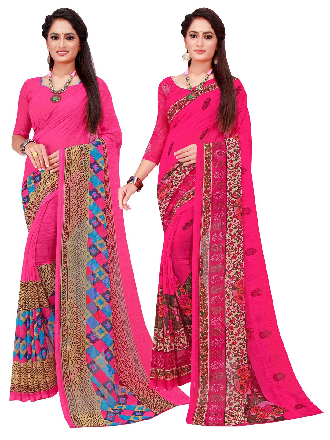 

SAADHVI Magenta & Blue Printed Pure Georgette Saree Pack Of 2