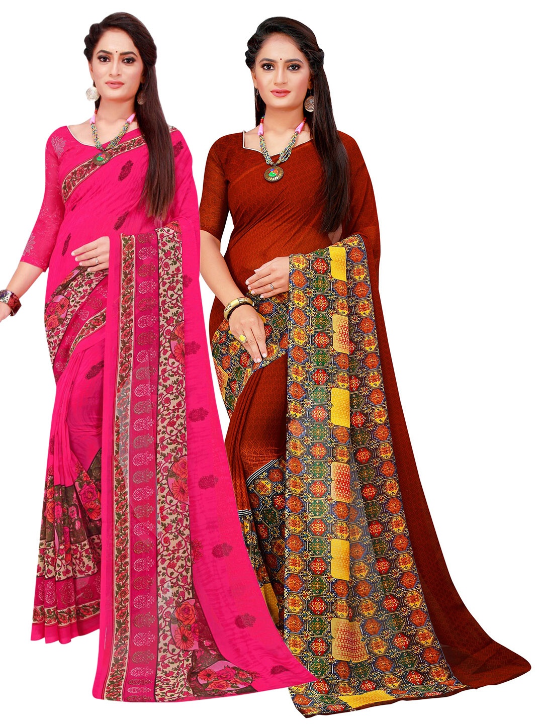

SAADHVI Magenta & Maroon Printed Pure Georgette Saree Pack Of 2