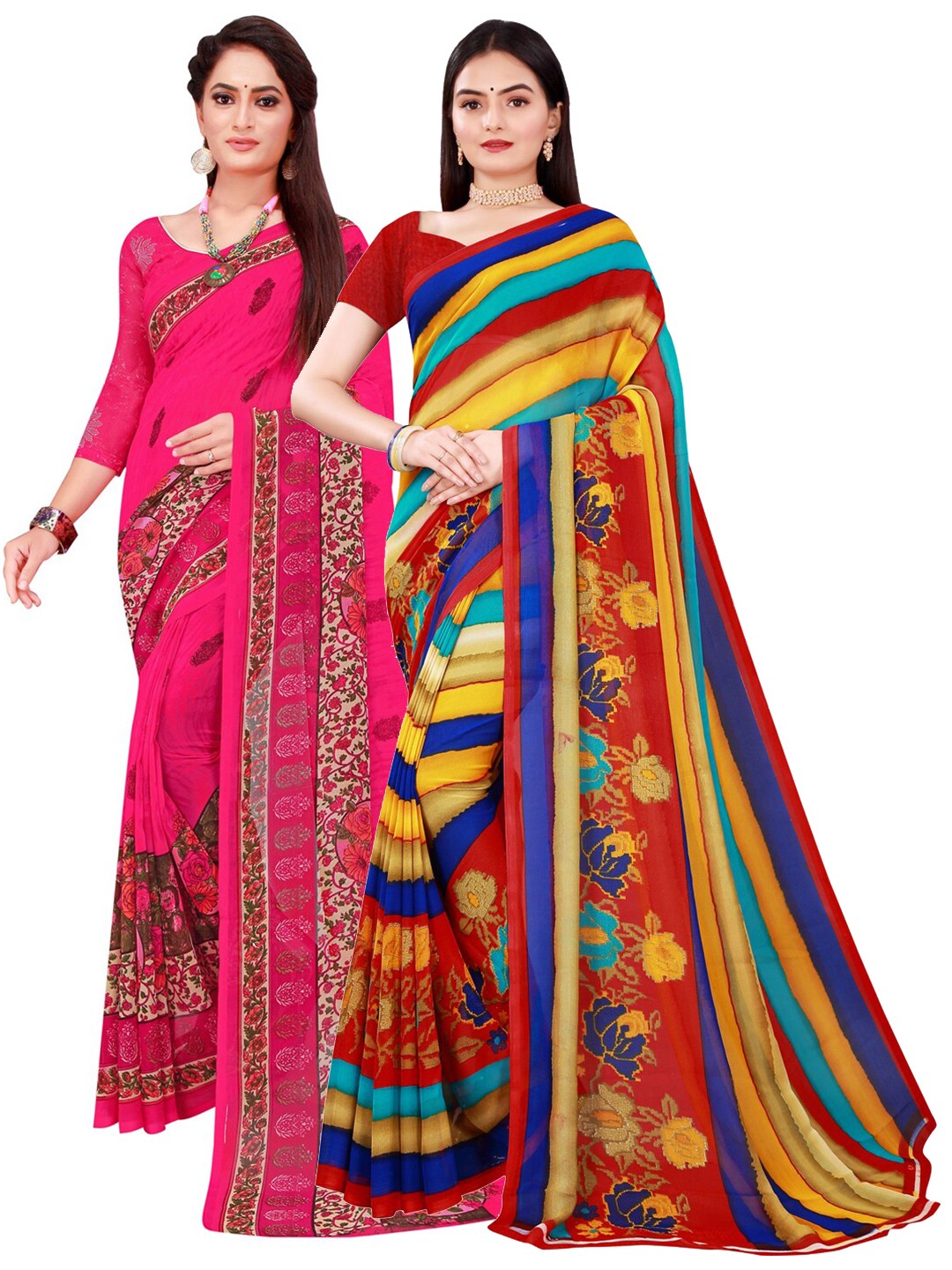 

SAADHVI Multicoloured Set of 2 Floral Printed Georgette Saree, Multi