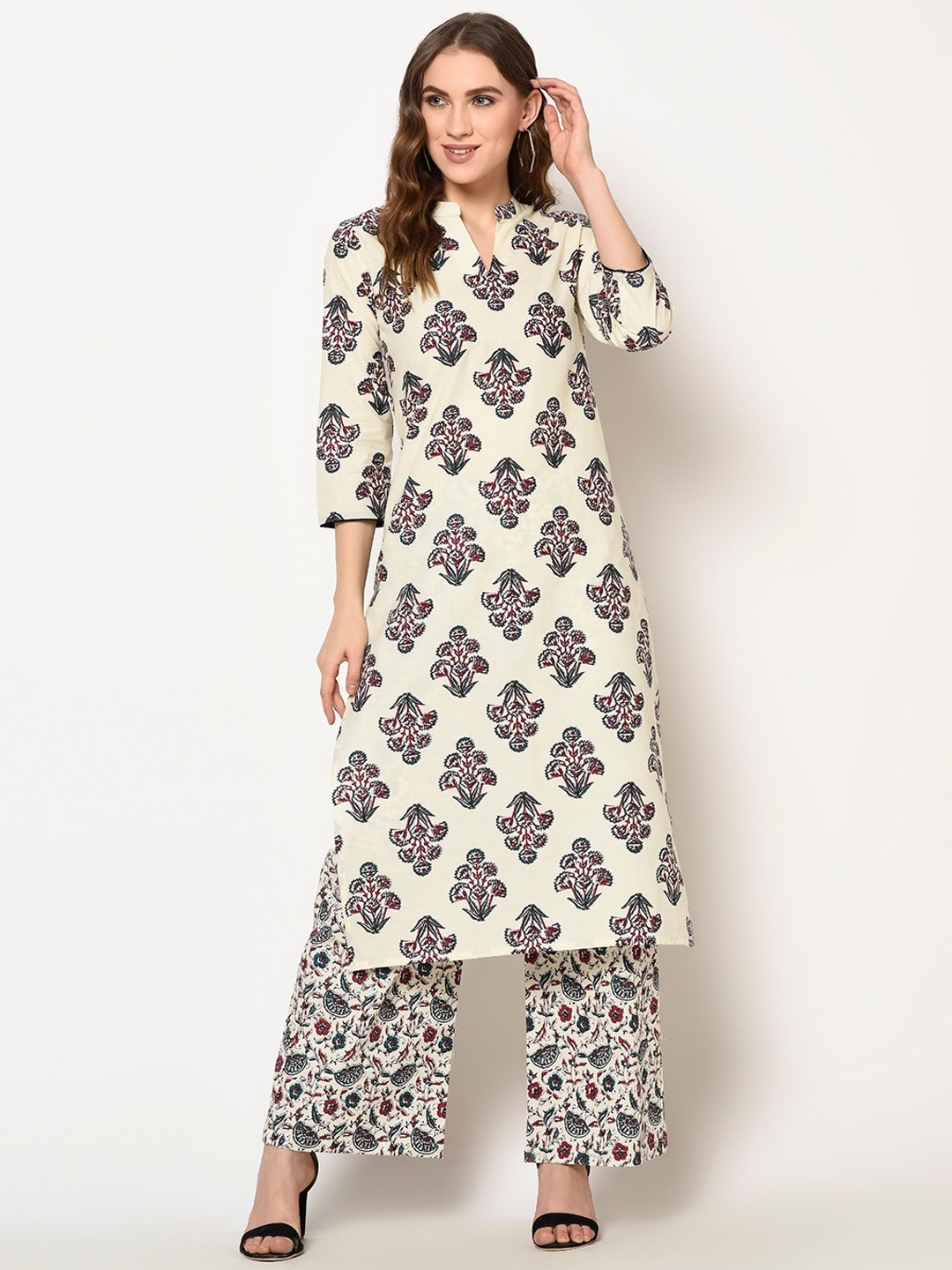 

ZNX Clothing Women White Floral Printed Pure Cotton Kurta Set