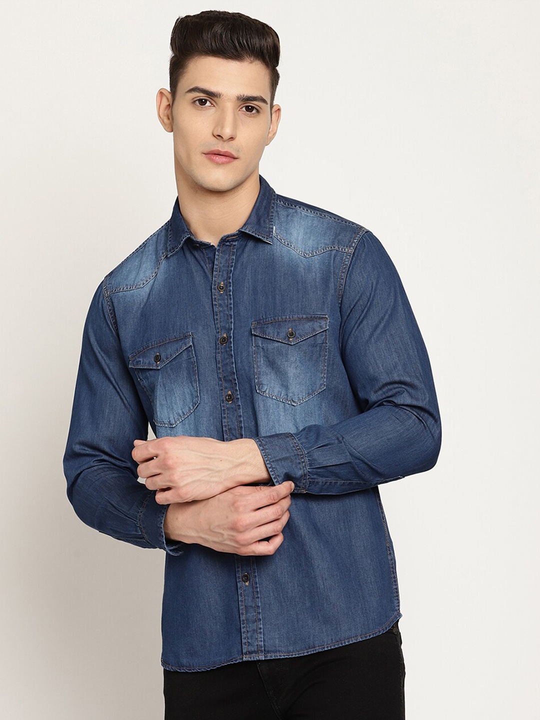 

Cantabil Men Blue Faded Casual Shirt