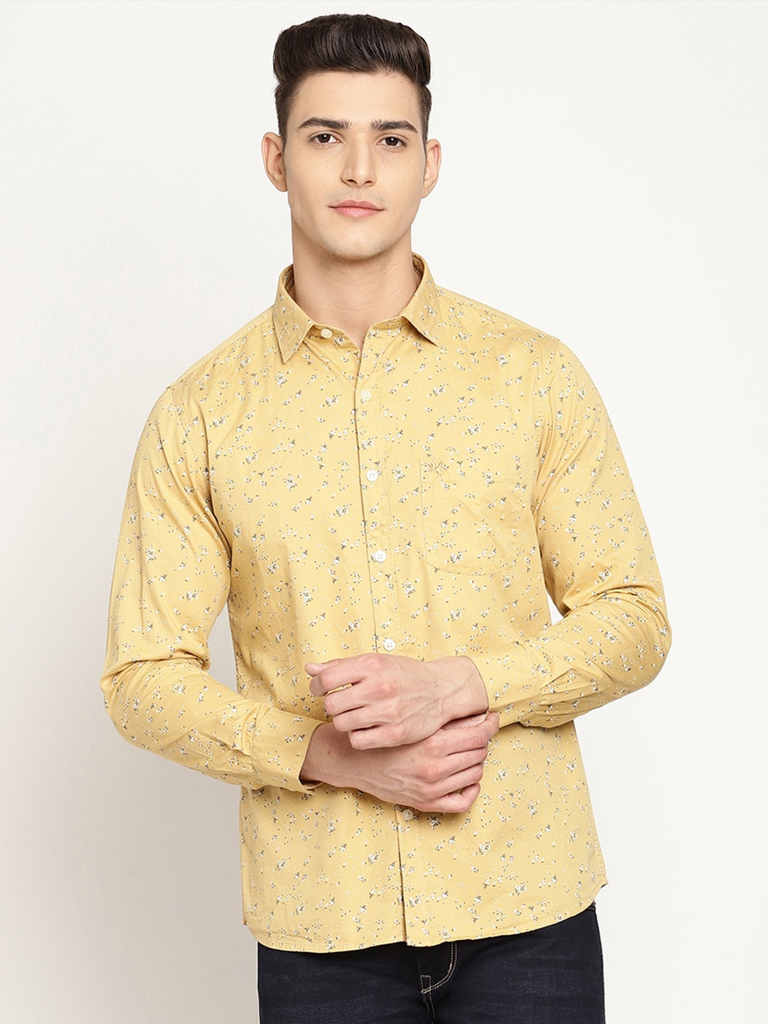 

Cantabil Men Mustard Floral Printed Casual Shirt