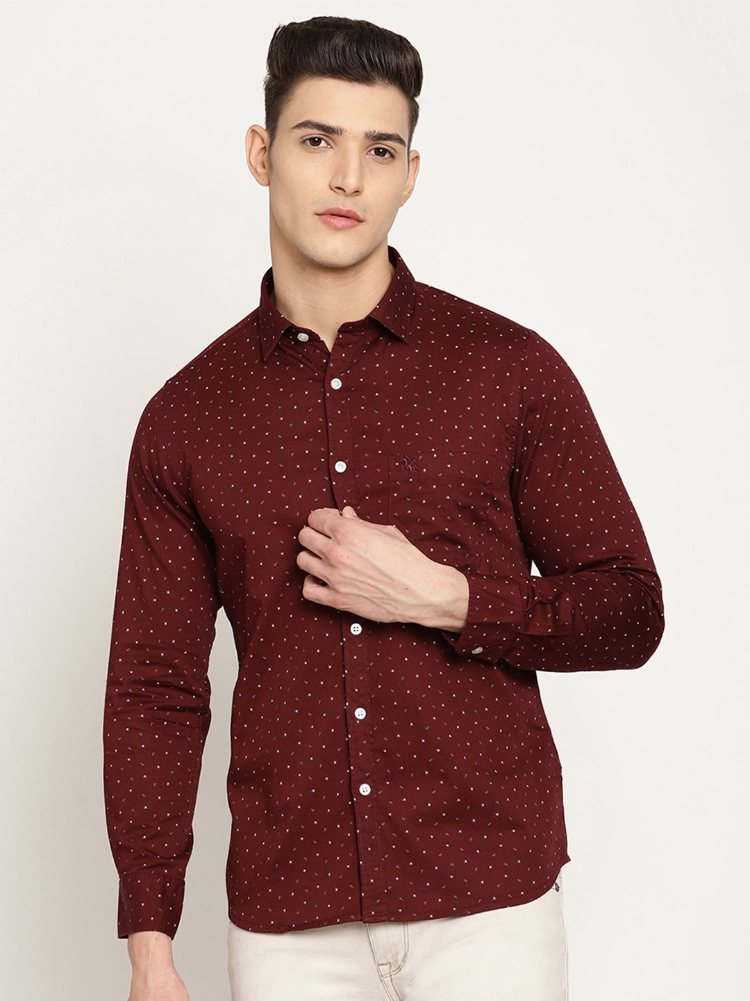 

Cantabil Men Maroon Printed Casual Shirt