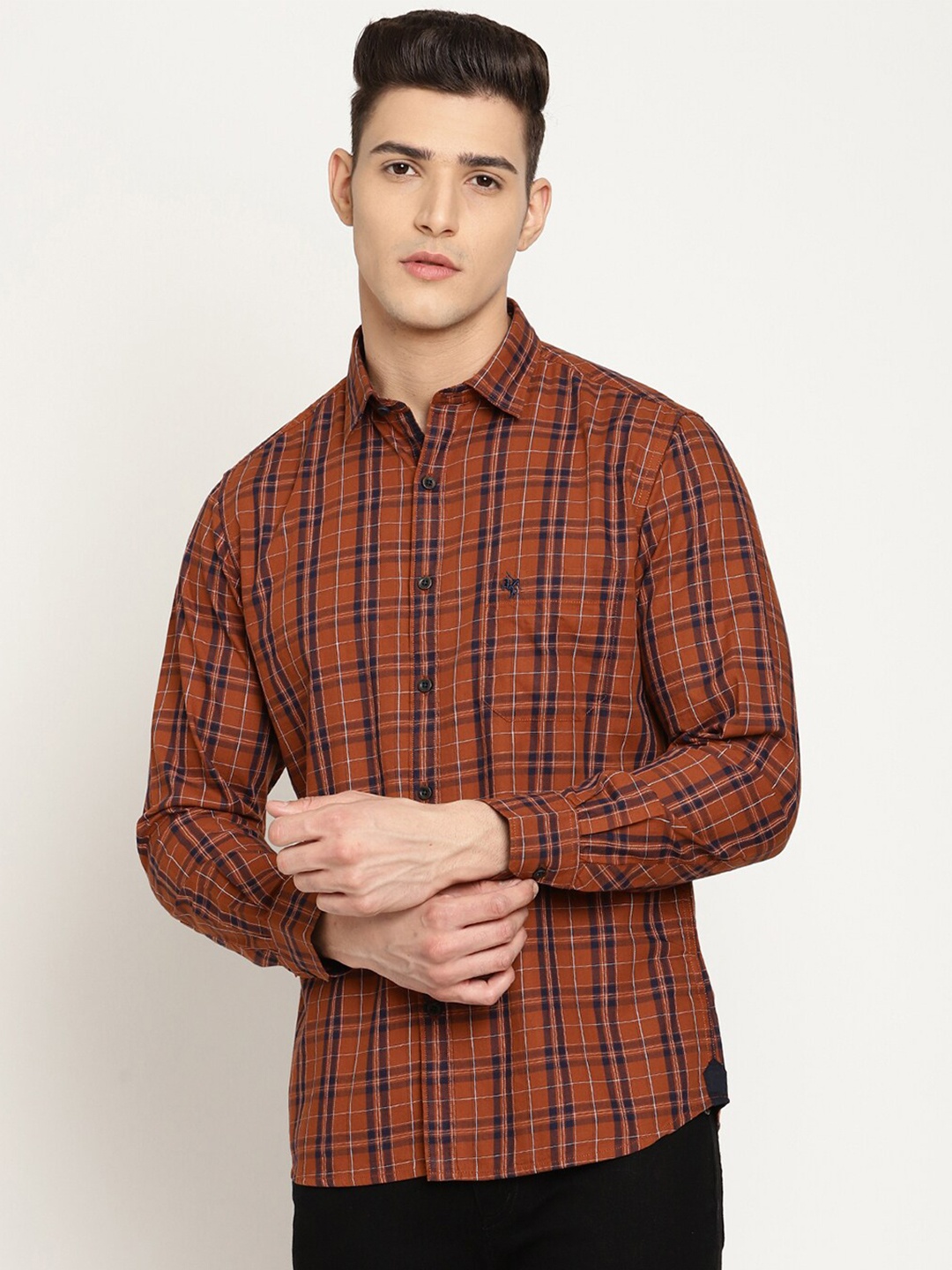 

Cantabil Men Brown Tartan Checked Casual Shirt