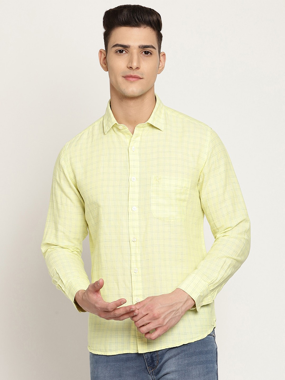 

Cantabil Men Yellow Checked Casual Shirt