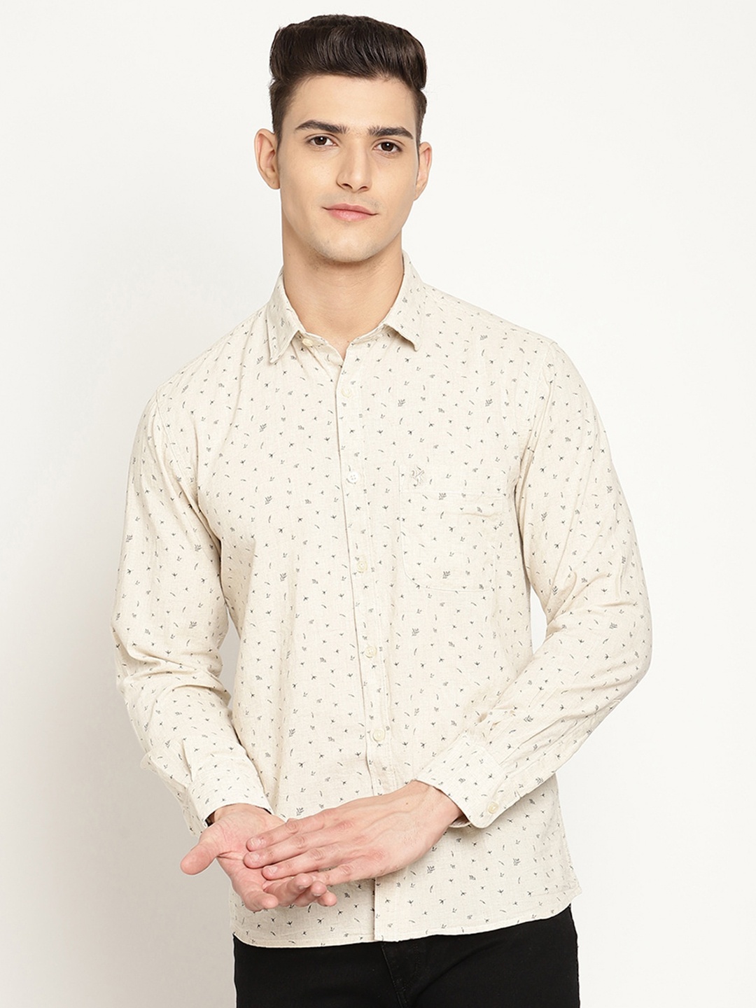 

Cantabil Men Cream-Coloured Printed Casual Shirt