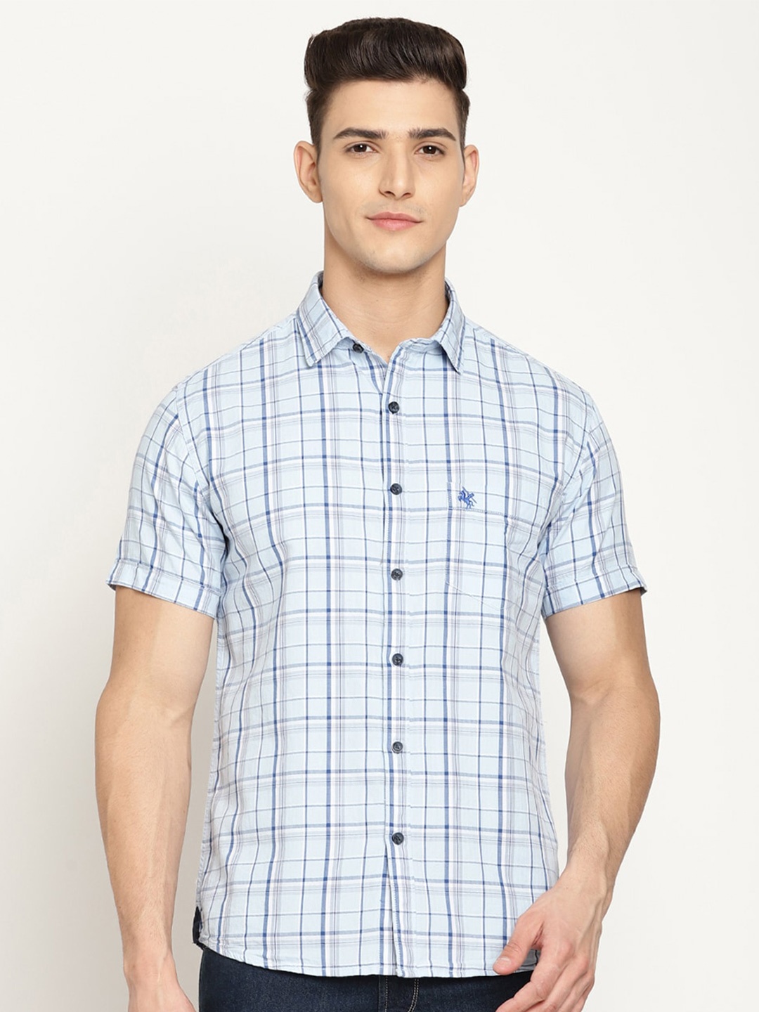 

Cantabil Men Blue Checked Casual Shirt