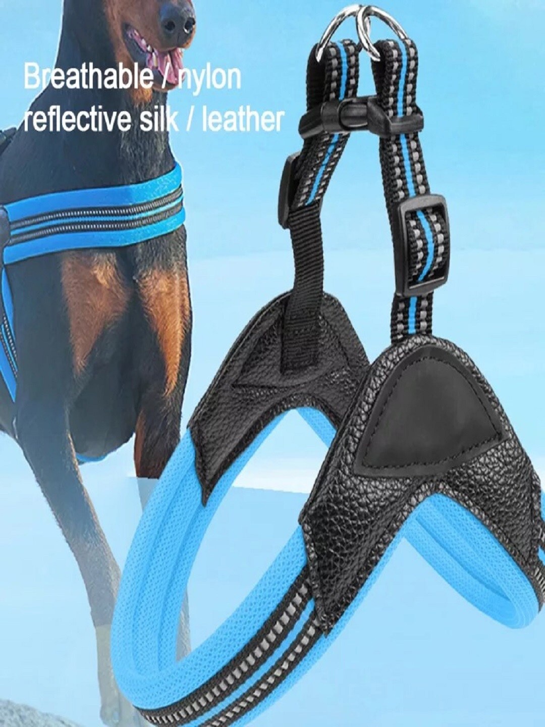

PAWCHIE Black & Blue Solid Dog Harness, Turquoise blue