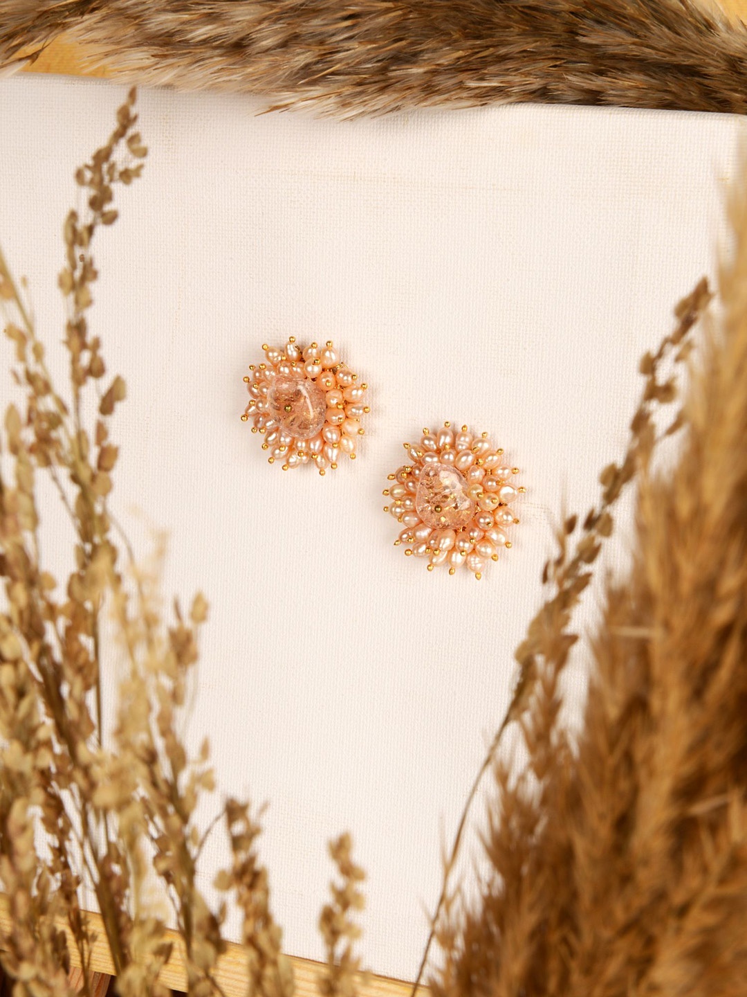

D'oro Pink Contemporary Pearls Studs Earrings