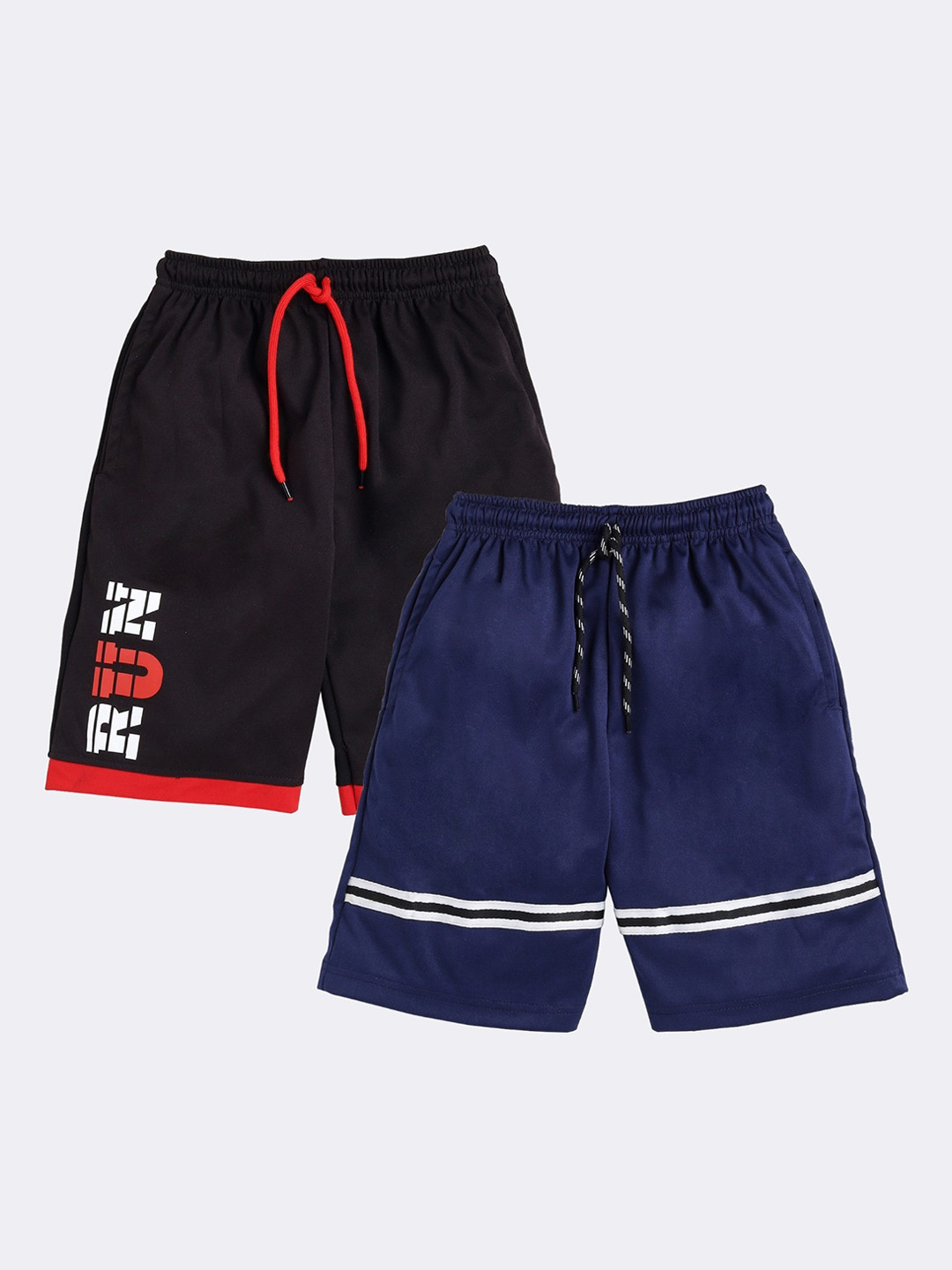 

Toonyport Boys Pack Of 2 Black & Blue Typography Tencel Outdoor Sports Shorts