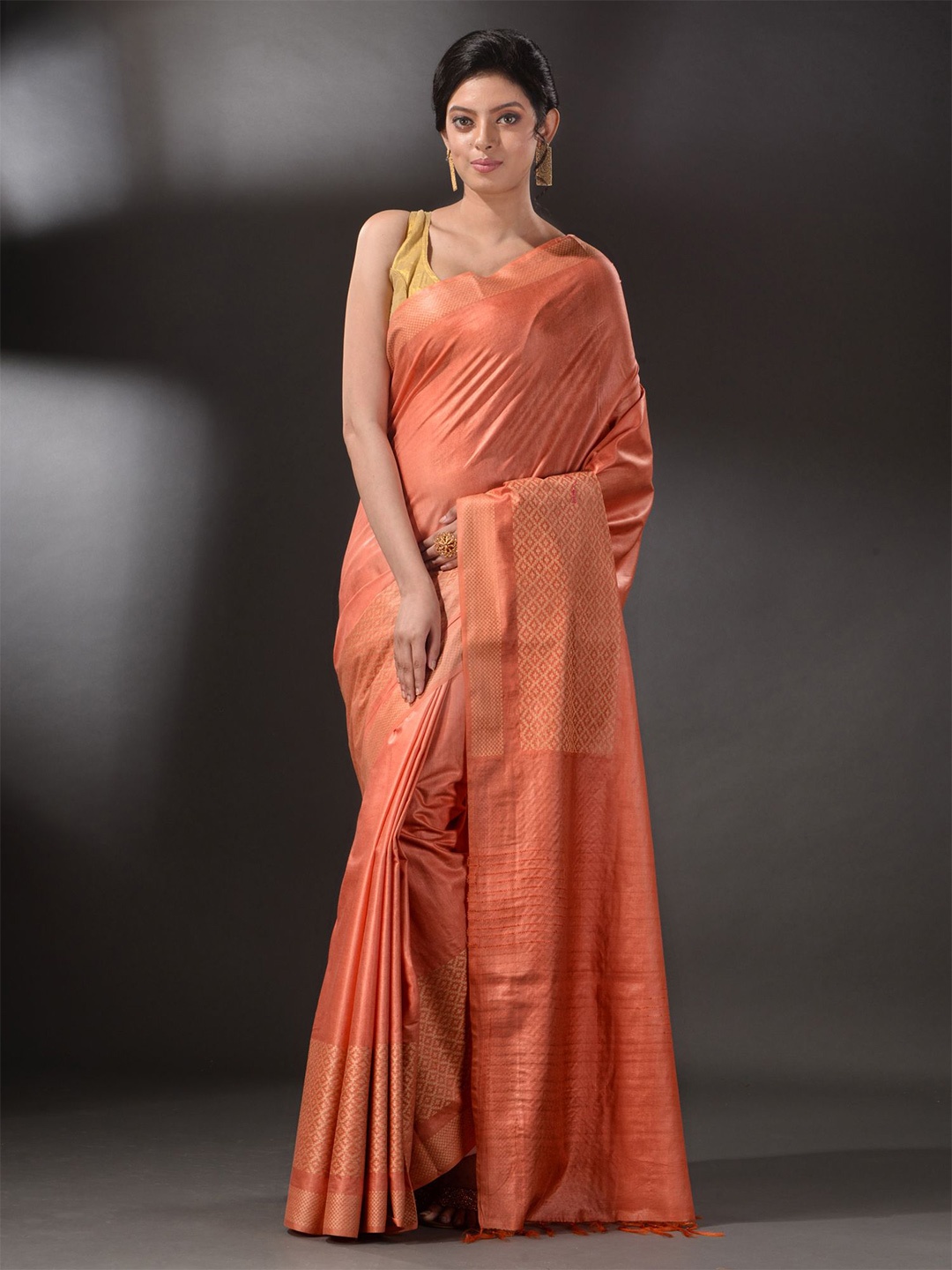 

Arhi Rust & Gold-Toned Woven Design Silk Blend Saree