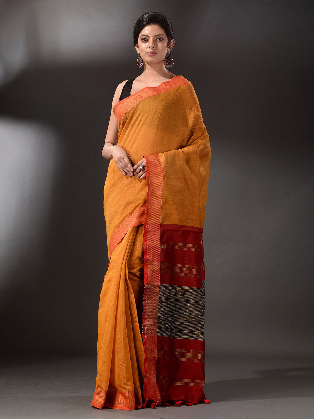 

Arhi Mustard & Red Woven Design Cotton Blend Saree
