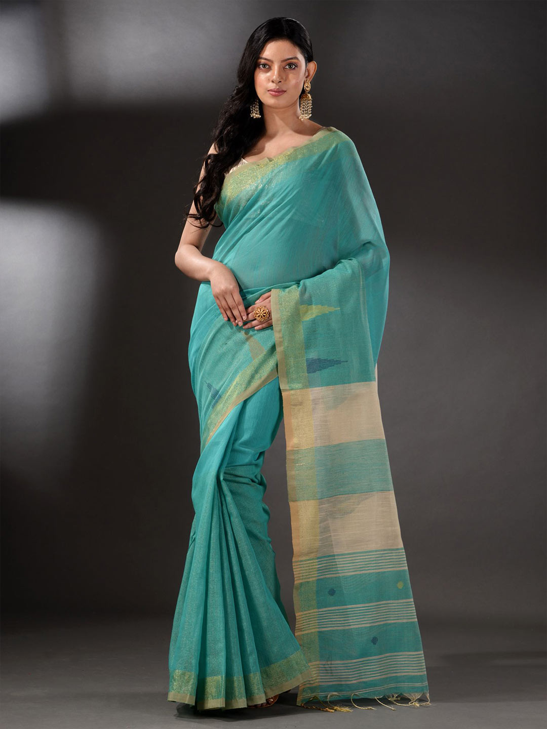 

Arhi Blue & Gold-Toned Woven Design Cotton Blend Saree