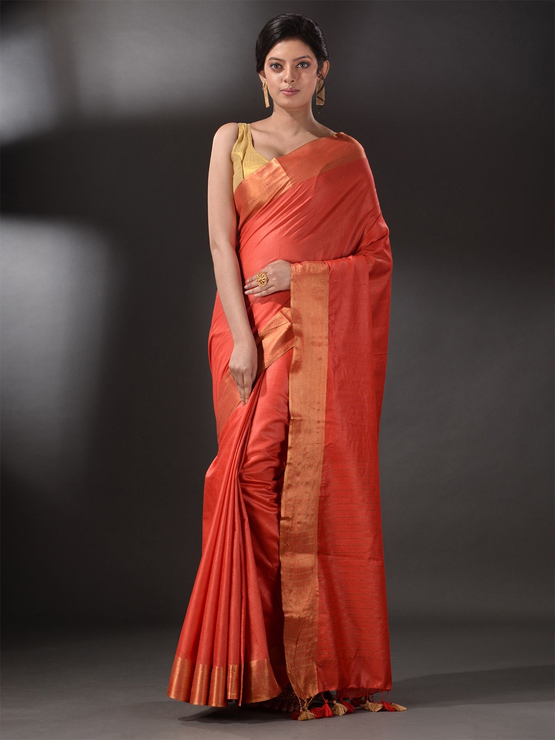 

Arhi Rust & Gold-Toned Silk Blend Saree