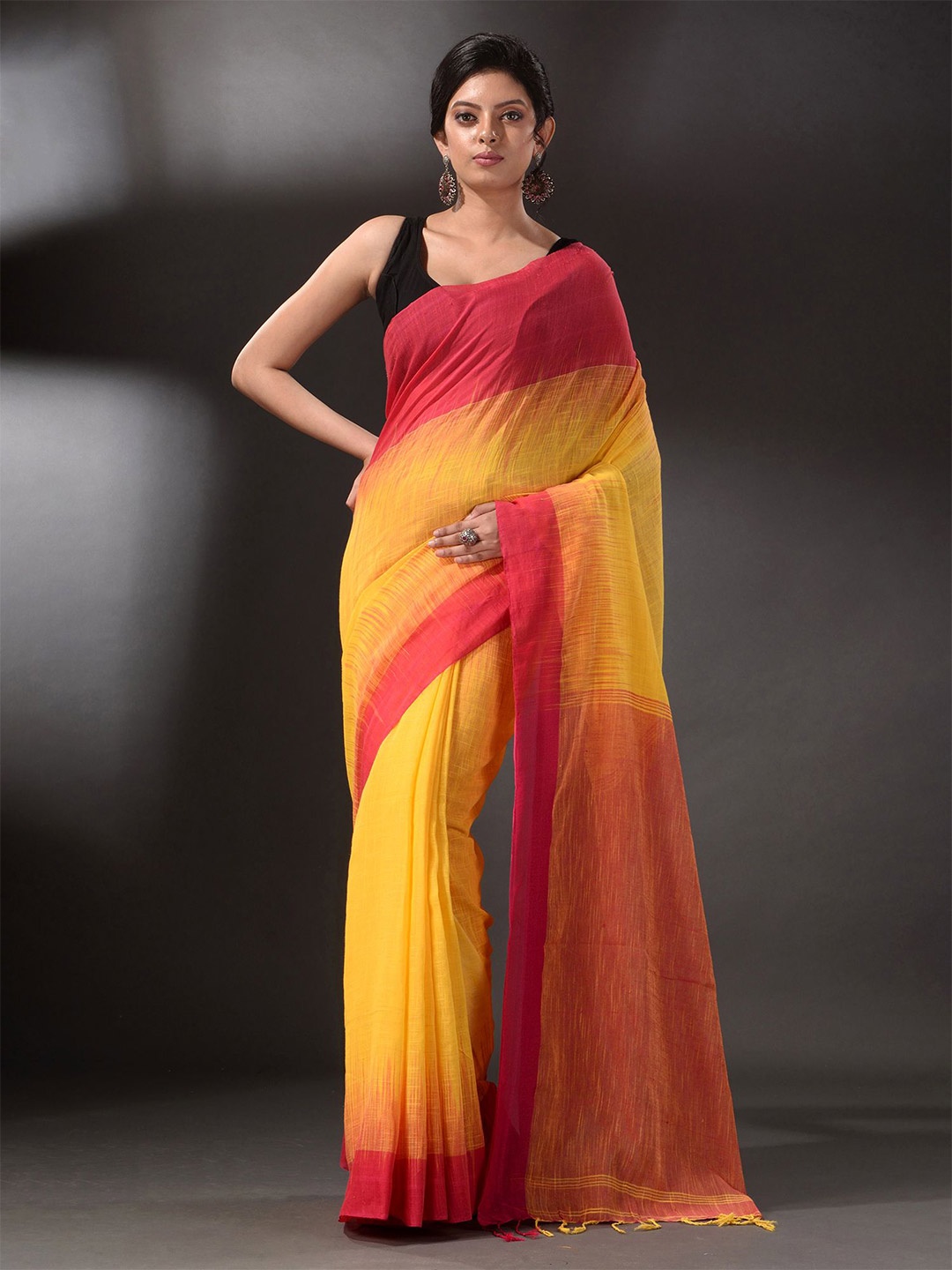 

Arhi Yellow & Fuchsia Woven Design Pure Cotton Saree