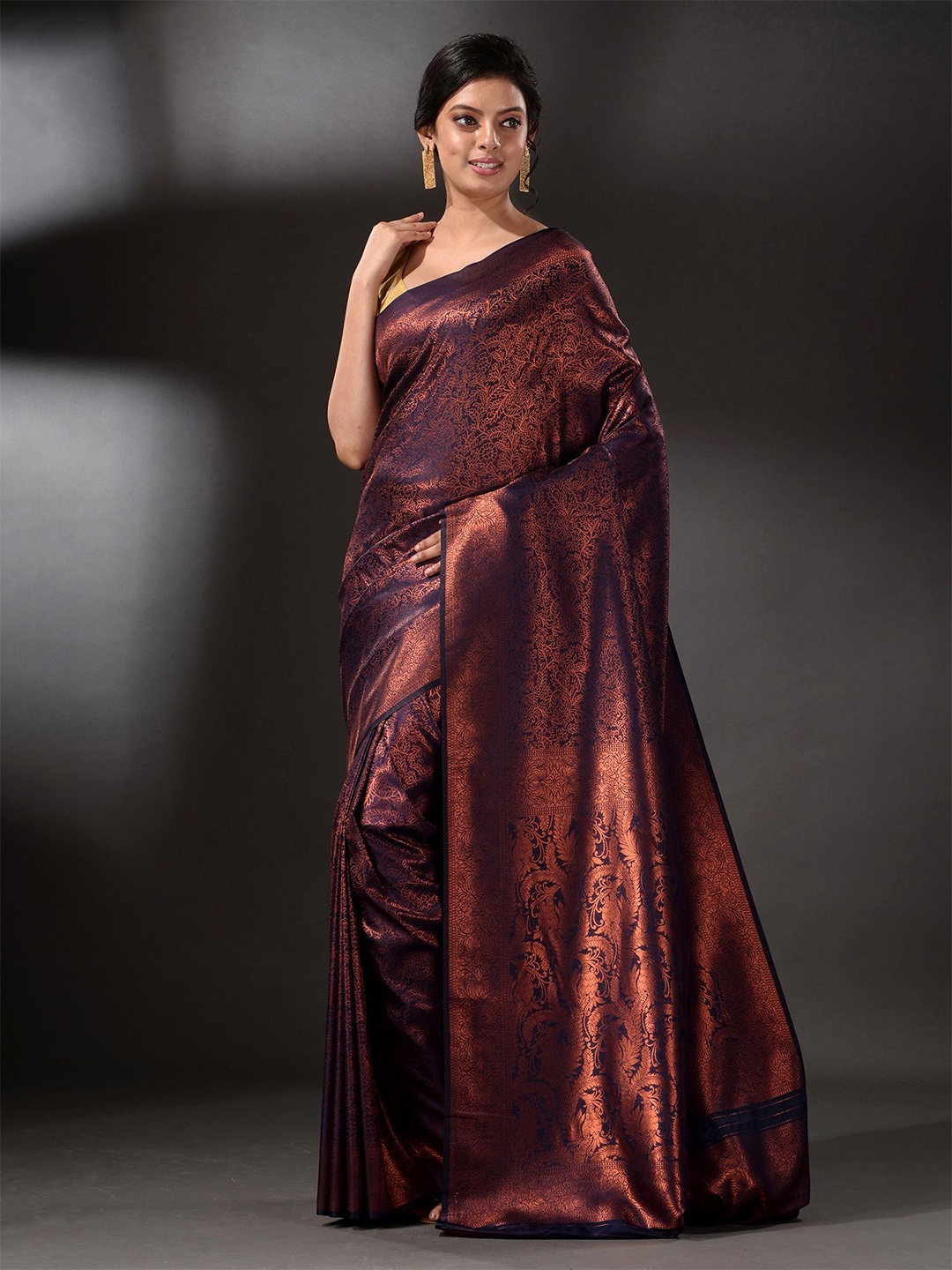 

Arhi Black & Copper-Toned Woven Design Zari Brocade Silk Saree
