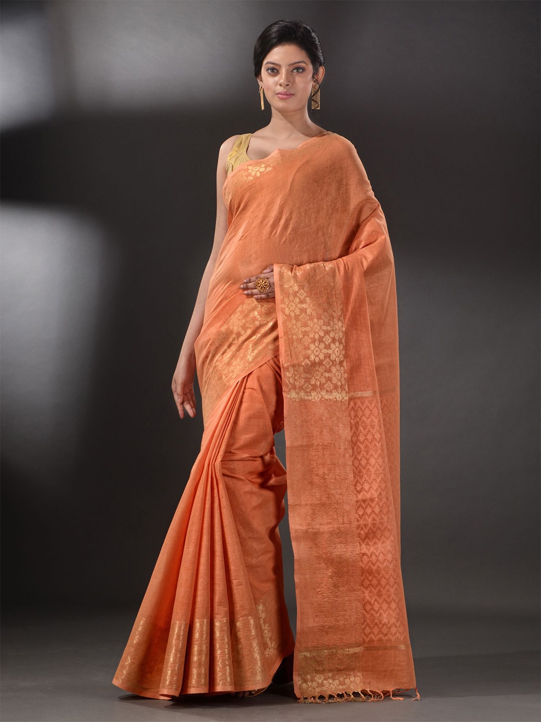 

Arhi Rust & Gold-Toned Woven Design Zari Silk Blend Saree