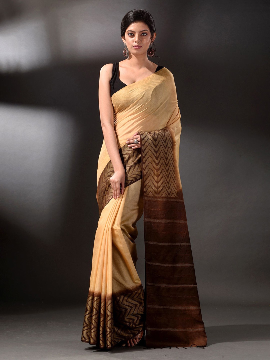 

Arhi Cream-Coloured & Brown Woven Design Silk Blend Saree