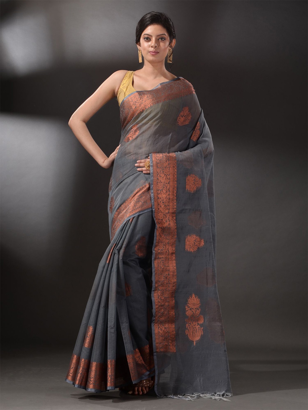 

Arhi Grey & Copper-Toned Woven Design Silk Blend Saree