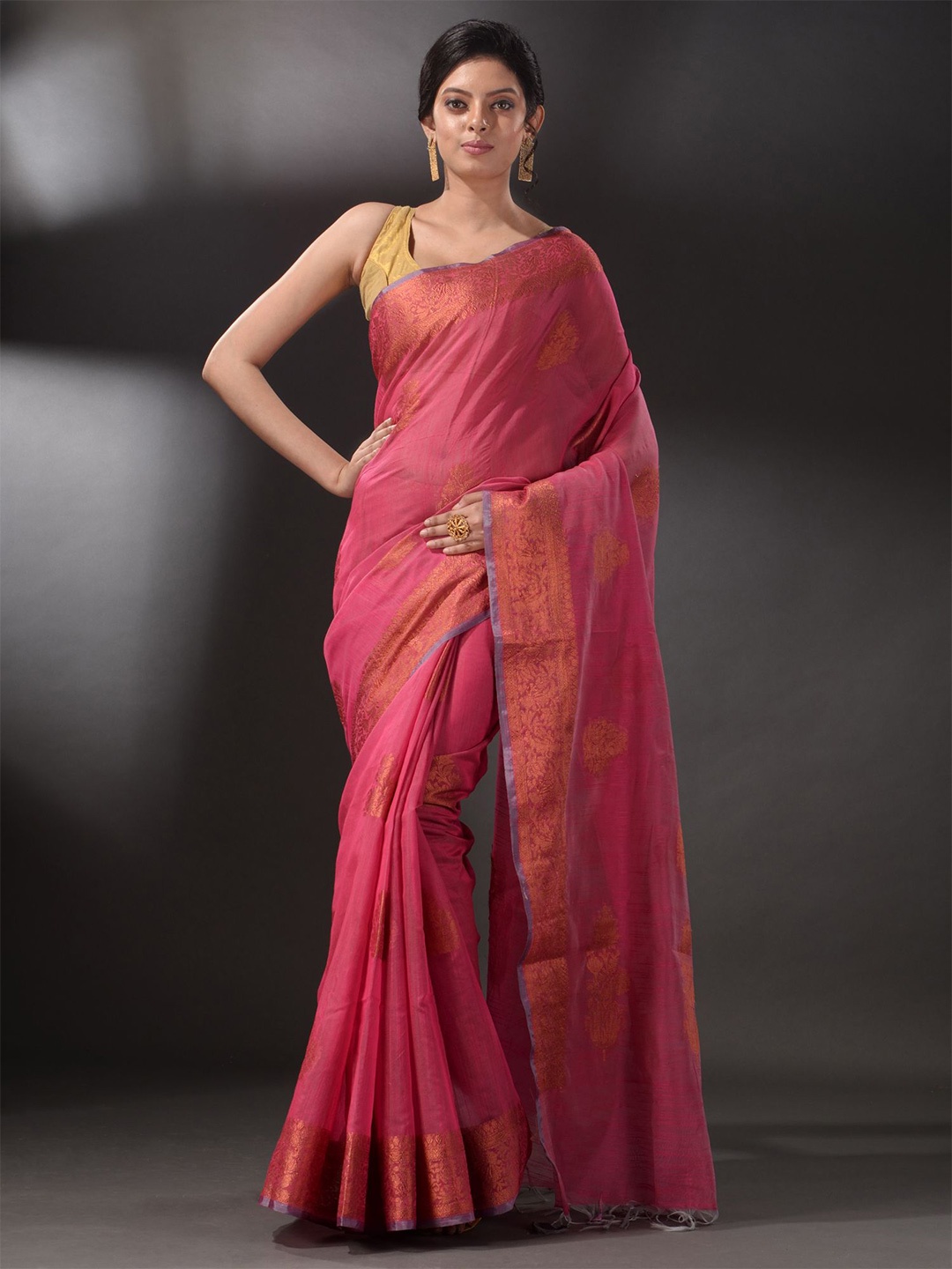 

Arhi Pink & Gold-Toned Woven Design Silk Blend Saree