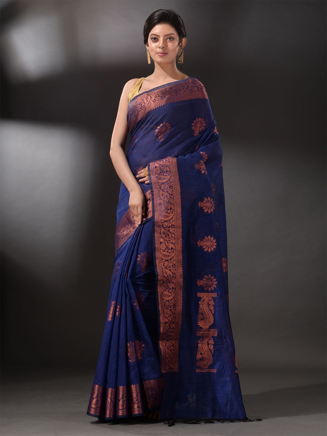 

Arhi Blue & Copper-Toned Woven Design Zari Silk Blend Saree