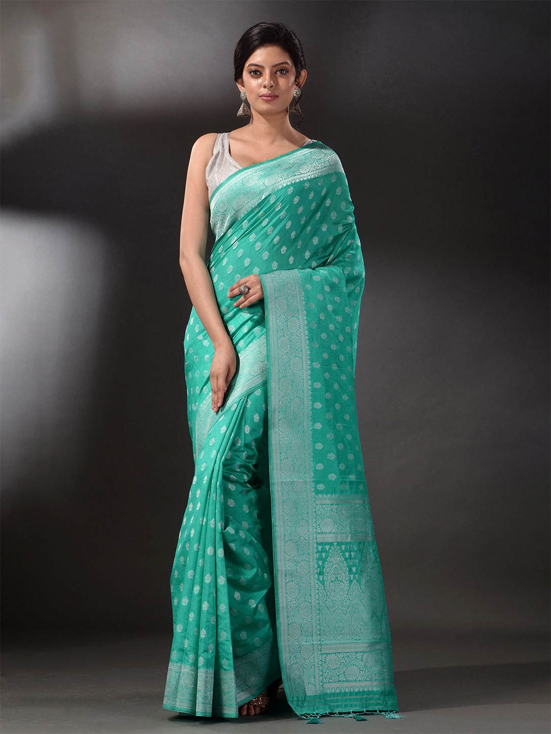 

Arhi Blue & Silver-Toned Woven Design Zari Brocade Silk Saree