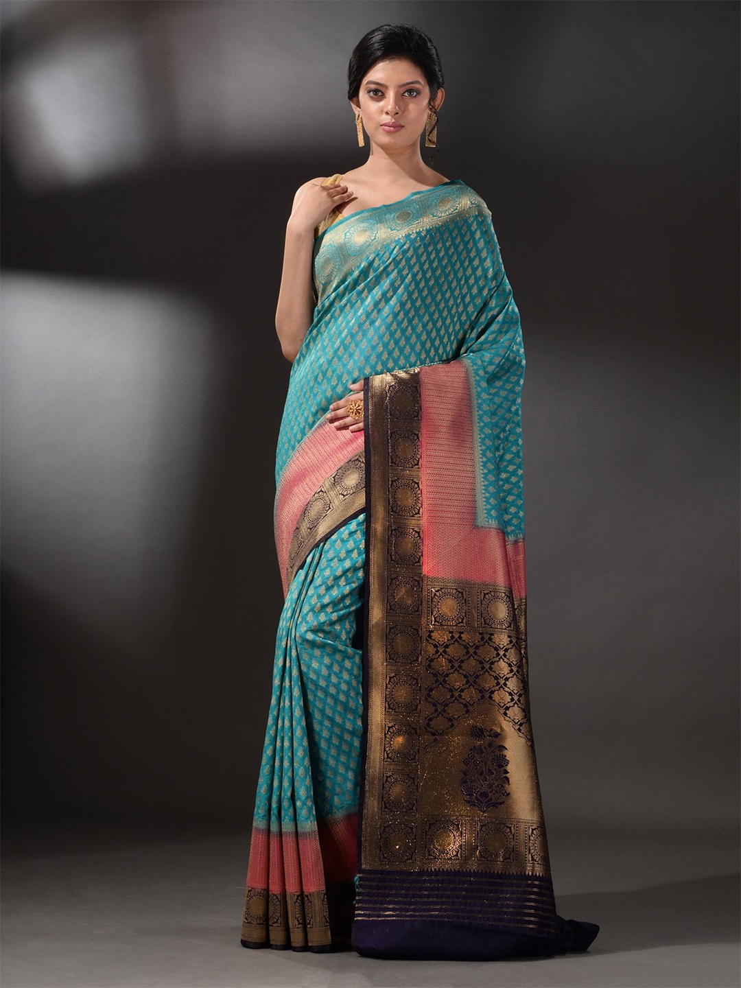 

Arhi Blue & Pink Woven Design Zari Brocade Saree