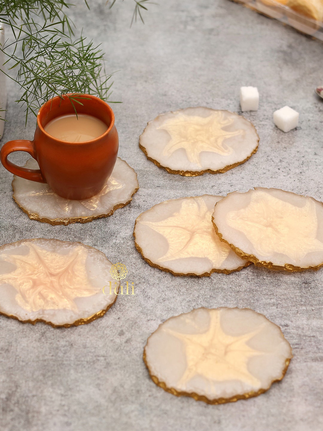 

DULI Set Of 6 Gold Coloured Marble Printed Coasters