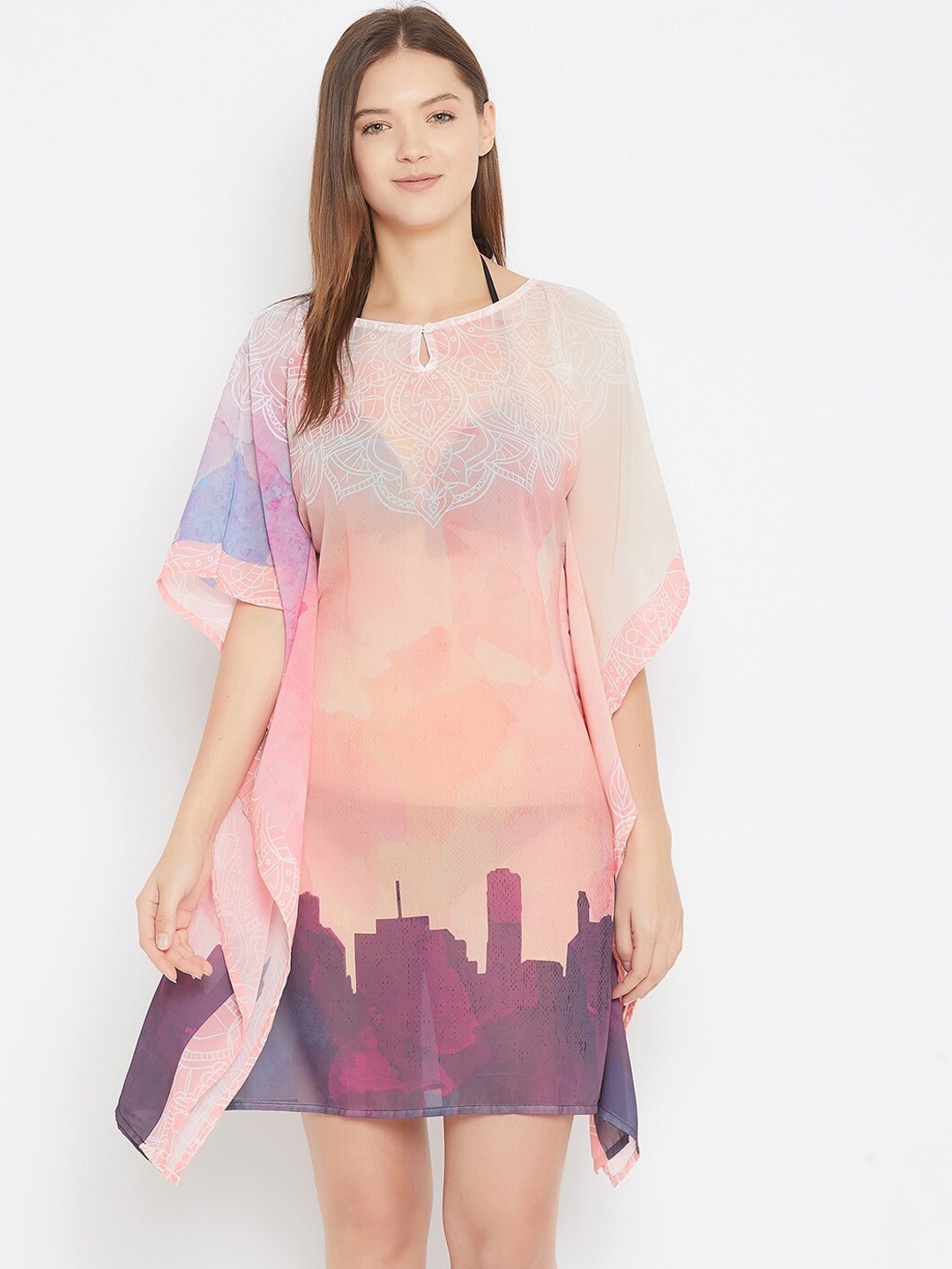 

The Kaftan Company Women Pink & Purple Printed Kaftan Cover-Up Dress