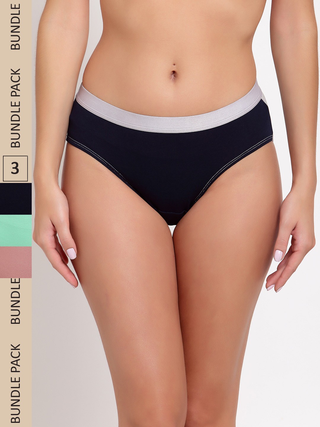 

Prag & Co Women Pack of 3 Sea Green & Black Solid Cotton Hipster Briefs