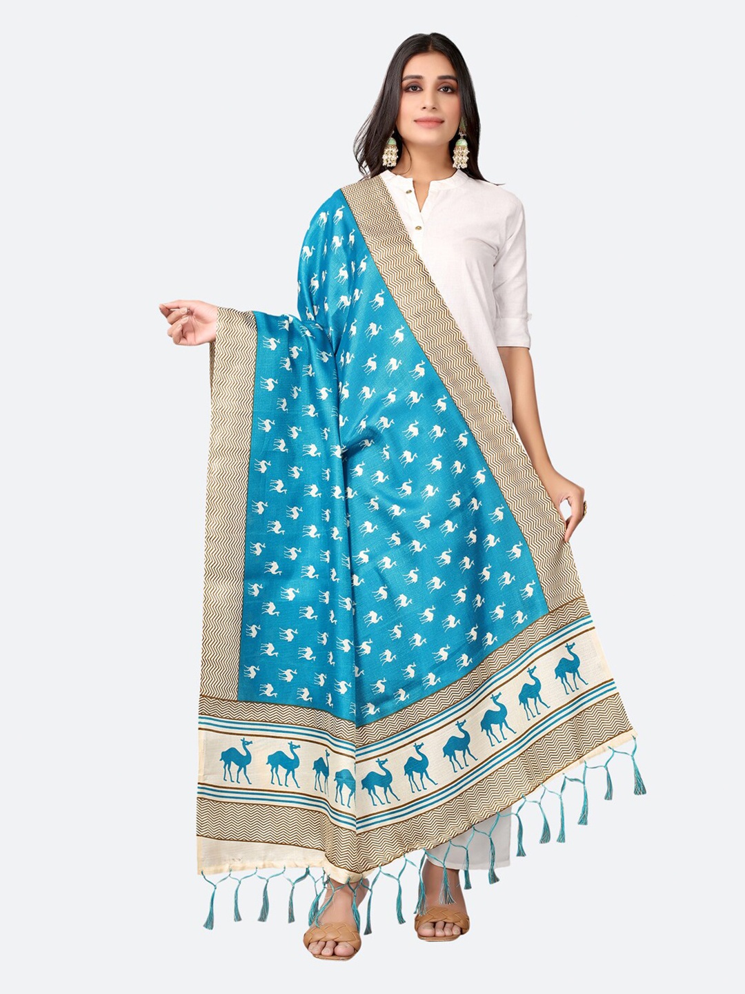 

SIRIL Blue & White Ethnic Motifs Printed Dupatta