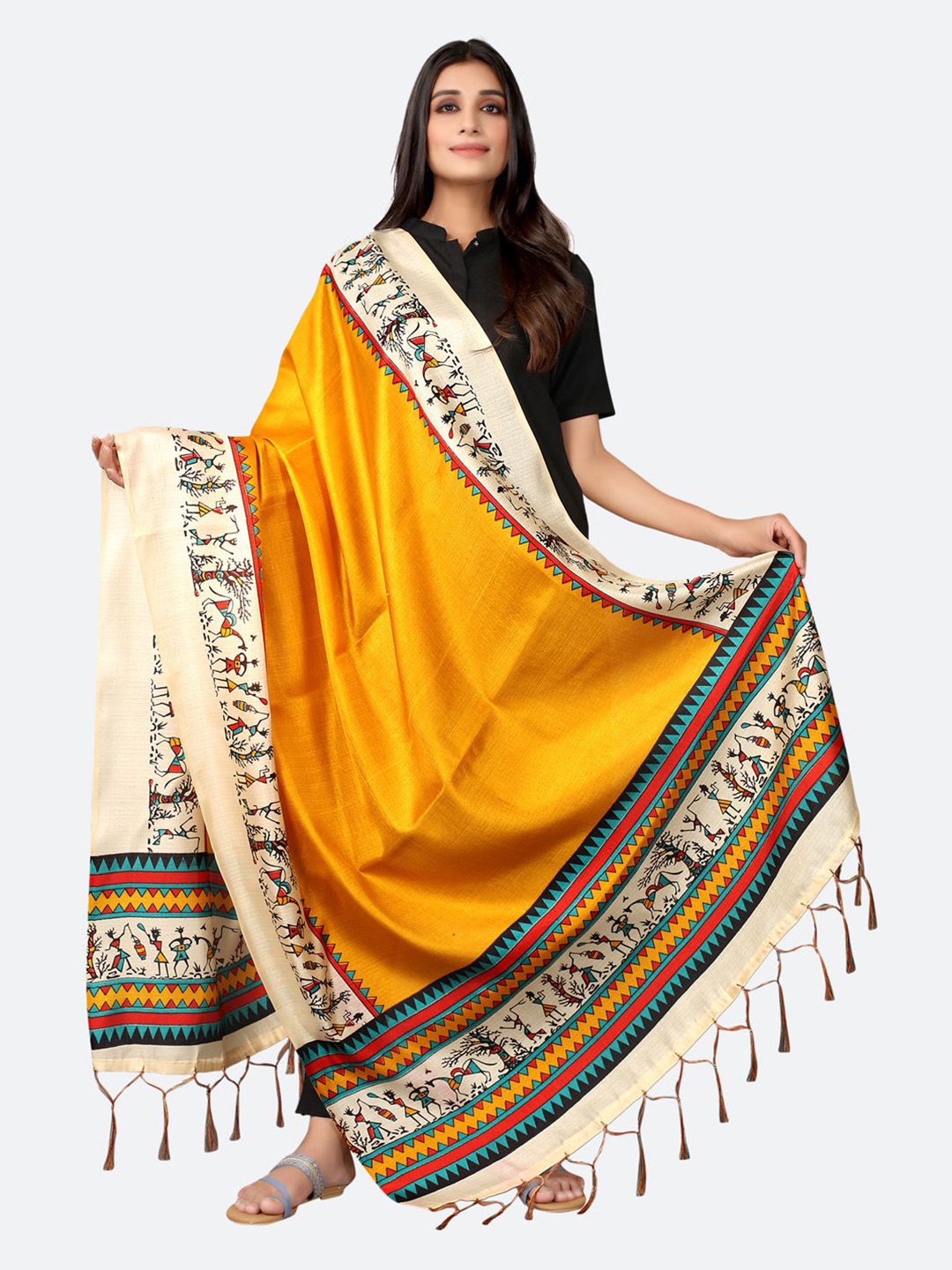 

SIRIL Yellow & Red Ethnic Motifs Printed Dupatta