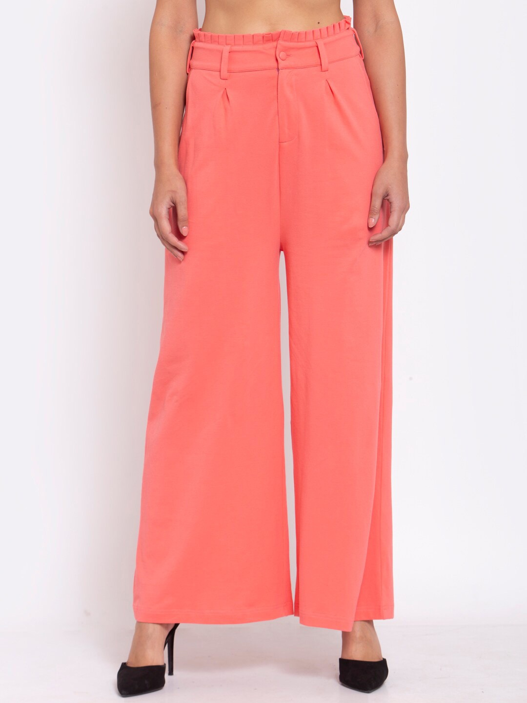 

YOONOY Women Peach-Coloured Knitted Palazzos