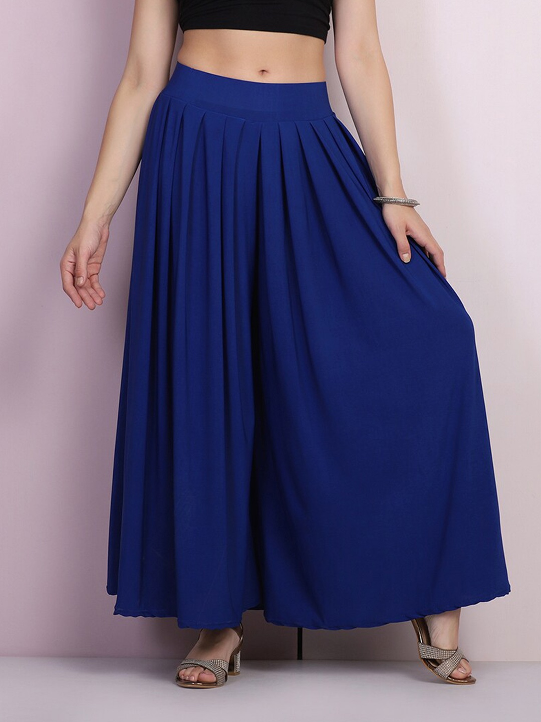 

BUY NEW TREND Blue Flared Knitted Palazzos